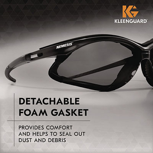 KleenGuard V30 Nemesis Foam Safety Glasses, Black Half Frame, Smoke Dual Lens, 12/Carton (65336)