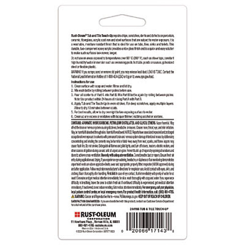 Rust-Oleum Specialty Gloss White Tub and Tile Touch Up, Gloss White, 0.54 oz Glass Vials, 6 Kits/Carton (244166)