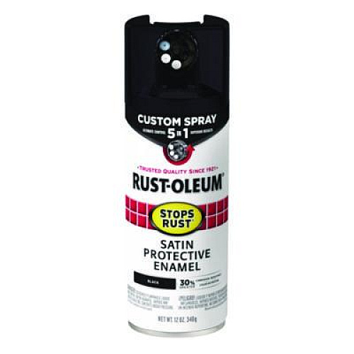Rust-Oleum Stops Rust 5-in-1 Spray Paint, Satin Black, 12 oz Aerosol Can, 6/Carton (376869)