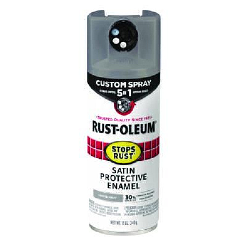 Rust-Oleum Stops Rust 5-in-1 Spray Paint, Satin Coastal Gray, 12 oz Aerosol Can, 6/Carton (376872)