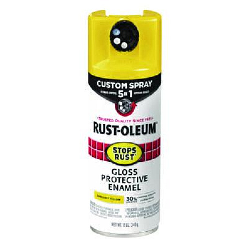 Rust-Oleum Stops Rust 5-in-1 Spray Paint, Gloss Sunburst Yellow, 12 oz Aerosol Can, 6/Carton (376898)