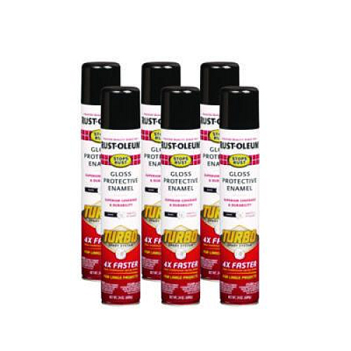 Rust-Oleum Stops Rust Turbo Spray, Gloss Black, 24 oz Aerosol Can, 6/Carton (334128)