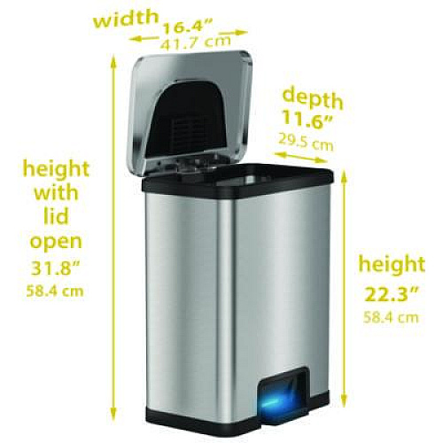 HLS Commercial Step Pedal-Sensor Trash Can, 13 gal, Plastic/Stainless Steel, Silver/Black (HLS13SB)