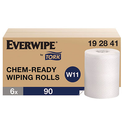 Everwipe by Tork Chem-Ready Wiping Rolls, 1-Ply, 12 x 12, White, 90 Sheets, 6 Rolls/Carton (192841)