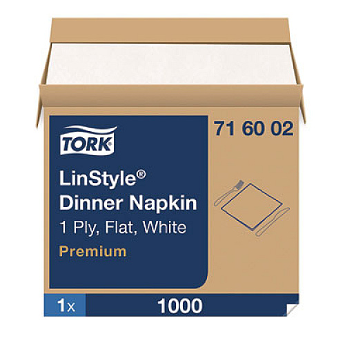 Tork LinStyle Dinner Napkin, 1-Ply, 15 x 16, White, 1,000/Carton (716002)