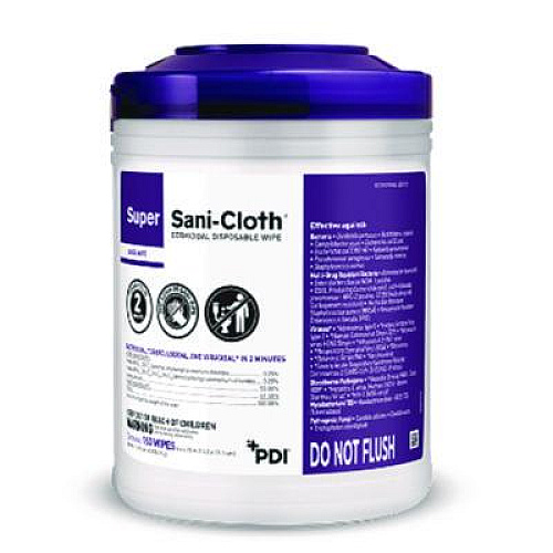 Sani Professional Super Sani-Cloth Germicidal Disposable Wipes, 1-Ply, 6 x 6.75, Unscented, White, 160/Canister, 12 Canisters/Carton (Q55172)