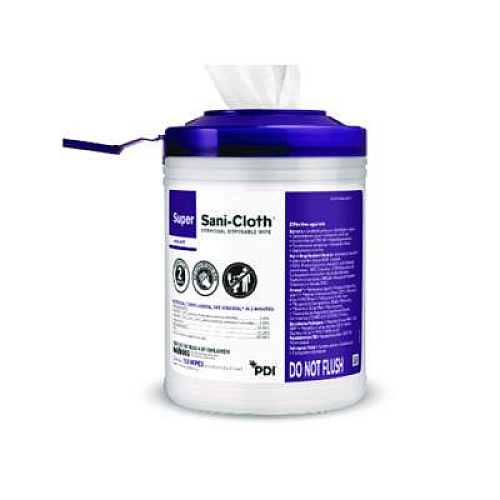 PDI Super Sani-Cloth Disinfecting Wipes, 15 x 7.5, Unscented, White, 75 Wipes/Canister, 6/Carton (P86984CT)