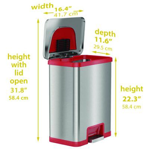 HLS Commercial Step Pedal-Sensor Trash Can, 13 gal, Plastic/Stainless Steel, Silver/Red (HLS13SR)