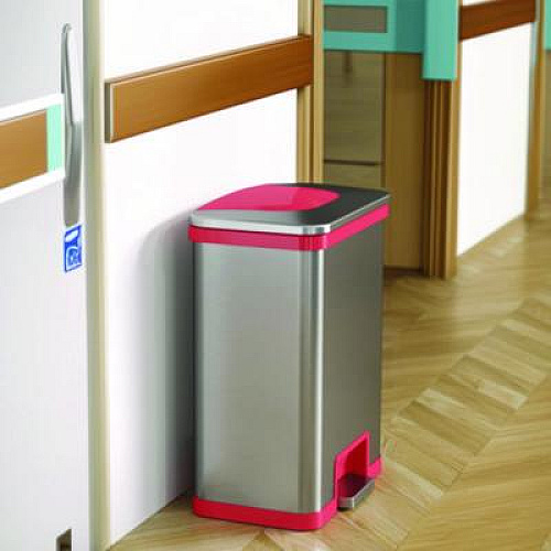 HLS Commercial Step Pedal-Sensor Trash Can, 13 gal, Plastic/Stainless Steel, Silver/Red (HLS13SR)