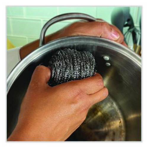 Boardwalk Stainless Steel Scrubber, Medium Size, Steel Gray, 72/Carton (35)