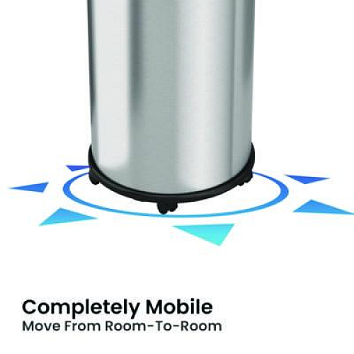 HLS Commercial Open Top Trash Can with Wheels, Round, 16 gal, Plastic/Stainless Steel, Silver (HLS16STRM)