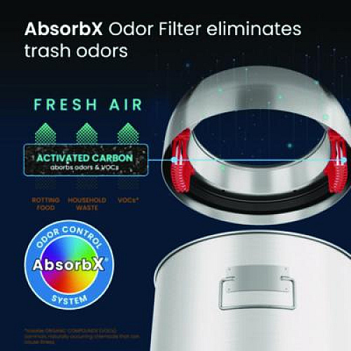 HLS Commercial Open Top Trash Can with Wheels, Round, 16 gal, Plastic/Stainless Steel, Silver (HLS16STRM)