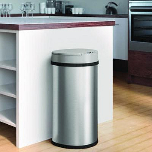 HLS Commercial Sensor Trash Can, Half-Round Cylinder, 13 gal, Plastic/Stainless Steel, Silver (HLS13HX)