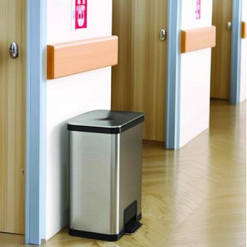 HLS Commercial Step Pedal Trash Can with AirStep Technology, 13 gal, Plastic/Stainless Steel, Silver (HLS13SS)