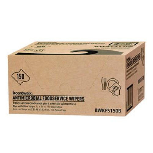 Boardwalk Antimicrobial Foodservice Wipers, 1-Ply, 12 x 21, Blue, 150/Carton (FS150B)