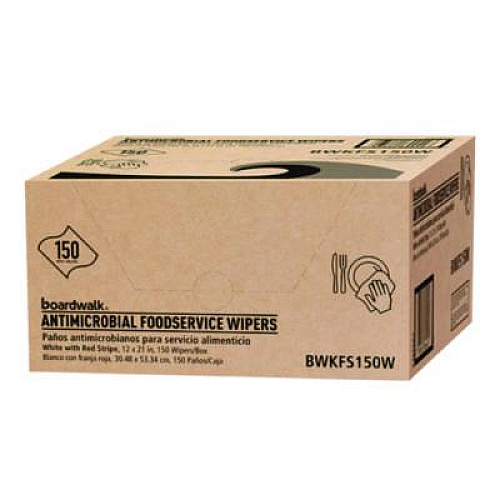 Boardwalk Antimicrobial Foodservice Wipers, 1-Ply, 12 x 21, Red/White, 150/Carton (FS150W)
