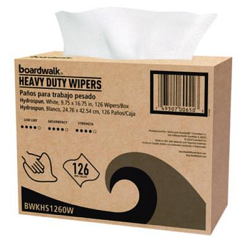 Boardwalk Hydrospun Wipers, 1-Ply, 9.75 x 16.75, White, 126/Box, 10 Boxes/Carton (HS1260W)