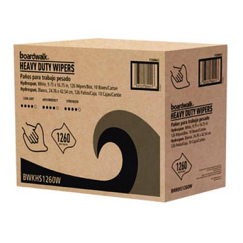 Boardwalk Hydrospun Wipers, 1-Ply, 9.75 x 16.75, White, 126/Box, 10 Boxes/Carton (HS1260W)