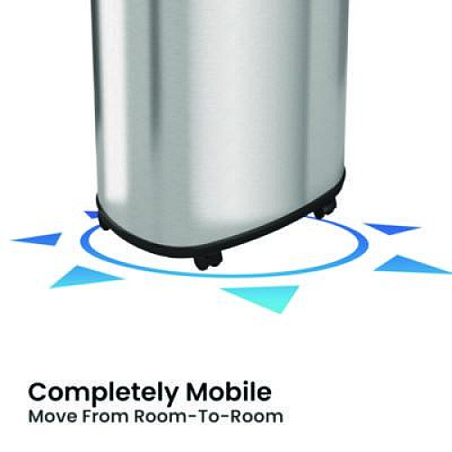 HLS Commercial Open Top Trash Can with Wheels, Oval, 16 gal, Plastic/Stainless Steel, Silver (HLS16STVM)
