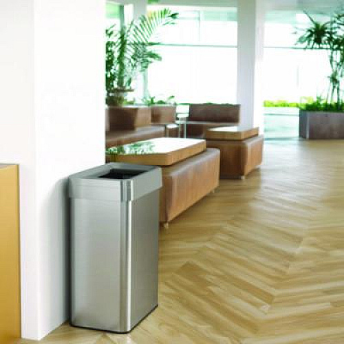 HLS Commercial Open Top Trash Can, Rectangular, 18 gal, Plastic/Stainless Steel, Silver (HLS18UOT)