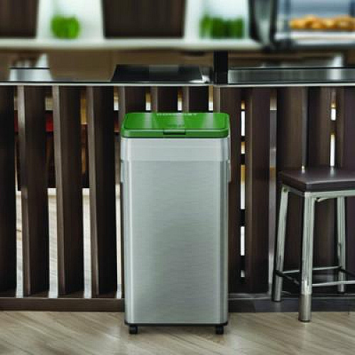 HLS Commercial Open Top Compost Bin with Wheels and Color-Coded Lid, 21 gal, Plastic/Stainless Steel, Silver/Green (HLS21UOTMCOP)