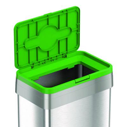HLS Commercial Open Top Compost Bin with Wheels and Color-Coded Lid, 21 gal, Plastic/Stainless Steel, Silver/Green (HLS21UOTMCOP)
