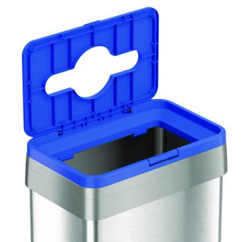 HLS Commercial Open Top Recycling Bin with Wheels and Color-Coded Lid, 21 gal, Plastic/Stainless Steel, Silver/Blue (HLS21UOTMREC)