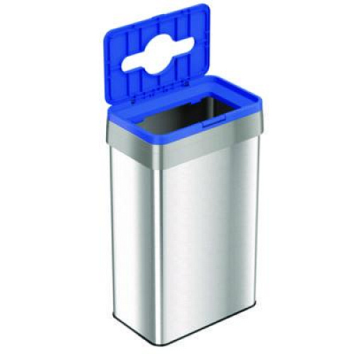 HLS Commercial Open Top Recycle Bin with Color-Coded Lid, 21 gal, Plastic/Stainless Steel, Silver/Blue (HLS21UOTREC)