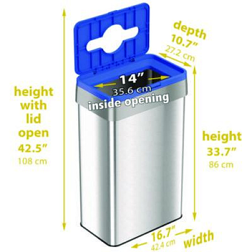 HLS Commercial Open Top Recycle Bin with Color-Coded Lid, 21 gal, Plastic/Stainless Steel, Silver/Blue (HLS21UOTREC)