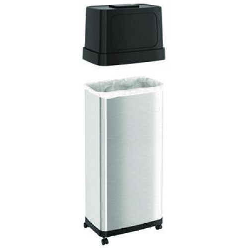 HLS Commercial Dual Push Door Trash Can, 24 gal, Stainless Steel, Silver/Black (HLS24DPO)