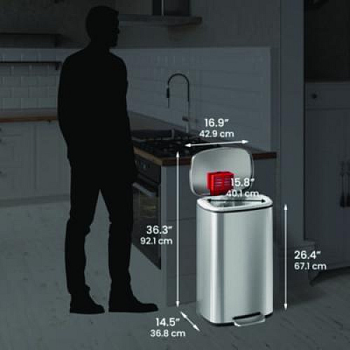 HLS Commercial Step Pedal Trash Can, 13 gal, Plastic/Stainless Steel, Silver (HLSS13R)