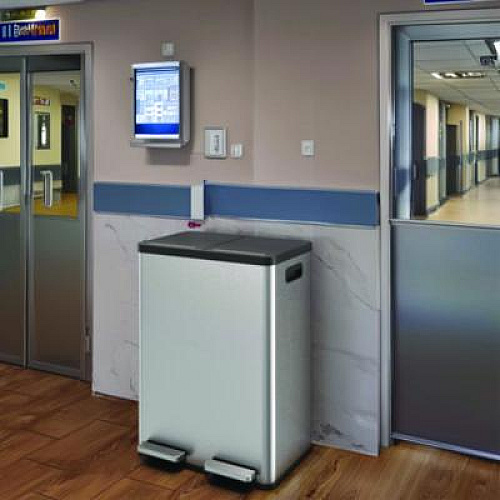 HLS Commercial Fire-Resistant Step Pedal Trash Can and Recycle Bin, 16 gal, Plastic/Stainless Steel, Silver (HLSS16RFR)