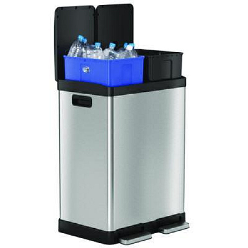 HLS Commercial Fire-Resistant Step Pedal Trash Can and Recycle Bin, 16 gal, Plastic/Stainless Steel, Silver (HLSS16RFR)