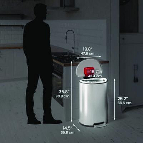 HLS Commercial Step Pedal Trash Can, 13 gal, Half-Round Plastic/Stainless Steel, Silver (HLSS13D)