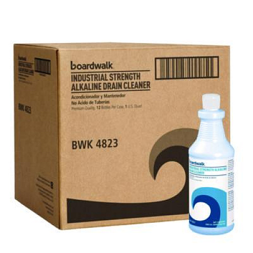 Boardwalk Industrial Strength Alkaline Drain Cleaner and Clog Remover, 32 oz Bottle, 12/Carton (4823)