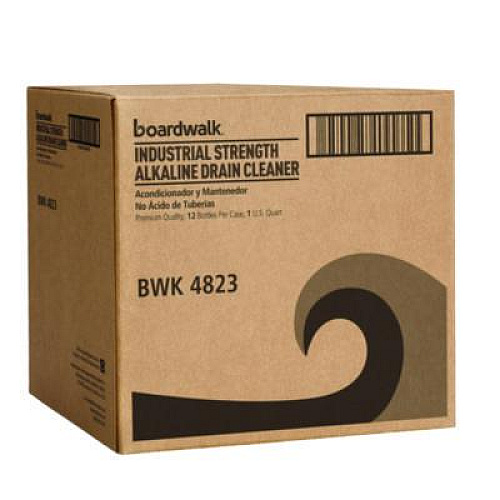 Boardwalk Industrial Strength Alkaline Drain Cleaner and Clog Remover, 32 oz Bottle, 12/Carton (4823)