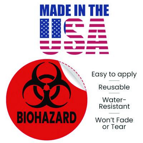 HLS Commercial Vinyl Decals, Biohazard, 4" Diameter, Red/Black, 3/Pack (HLSKERHAZ3)