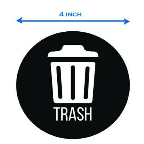 HLS Commercial Vinyl Decals, Trash, 4" Diameter, Black/White, 3/Pack (HLSKERTRASH3)