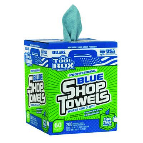 Sellars TOOLBOX Blue Shop Towels, 1-Ply, 10 x 12, Blue, 200 Sheets/Box, 4 Boxes/Carton (55202)