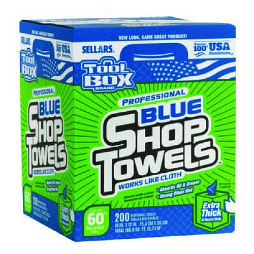 Sellars TOOLBOX Blue Shop Towels, 1-Ply, 10 x 12, Blue, 200 Sheets/Box, 4 Boxes/Carton (55202)