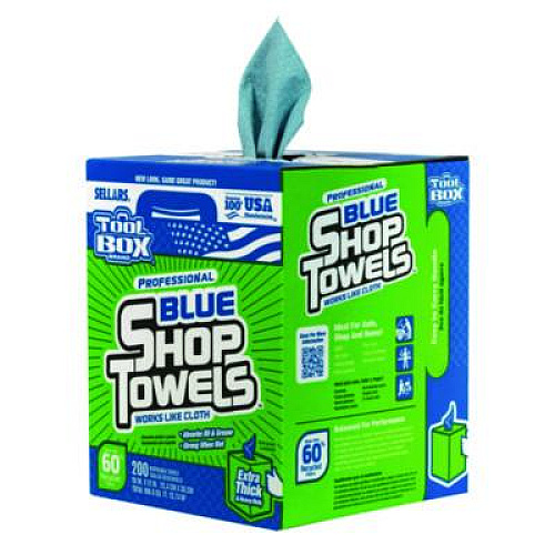 Sellars TOOLBOX Blue Shop Towels, 1-Ply, 10 x 12, Blue, 200 Sheets/Box, 4 Boxes/Carton (55202)