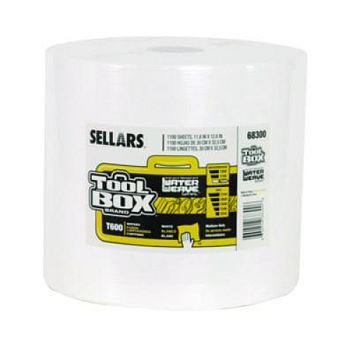 Sellars TOOLBOX WaterWeave T600 Wipers, 1-Ply, 11.8 x 12.8, White, 1,100 Sheets/Roll (68300)