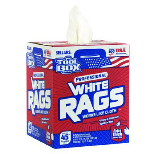 Sellars TOOLBOX White Rags, 1-Ply, 9.8 x 12, White, 200 Sheets/Box, 6 Boxes/Carton (58202)