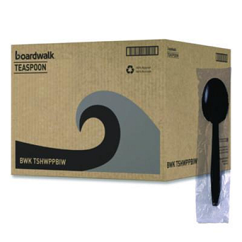 Boardwalk Heavyweight Wrapped Polypropylene Cutlery, Spoon, Plastic, Black, 1,000/Carton (TSHWPPBIW)