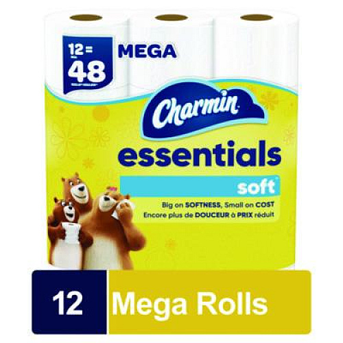 Charmin Essentials Soft Bathroom Tissue, Septic Safe, 2-Ply, White, 330 Sheets/Roll, 12 Rolls/Pack, 4 Packs/Carton (03154)