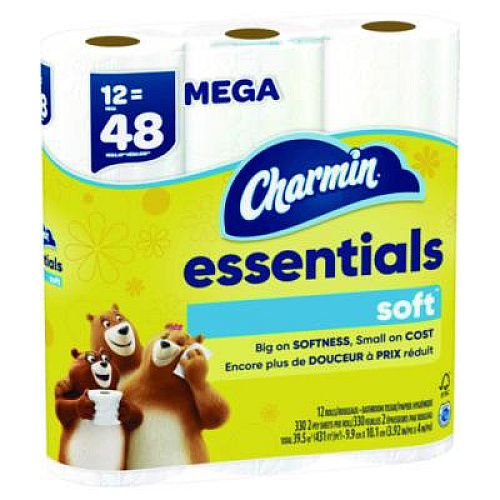 Charmin Essentials Soft Bathroom Tissue, Septic Safe, 2-Ply, White, 330 Sheets/Roll, 12 Rolls/Pack, 4 Packs/Carton (03154)