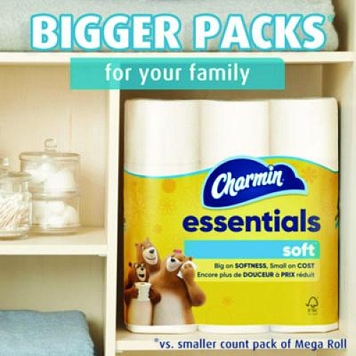 Charmin Essentials Soft Bathroom Tissue, Septic Safe, 2-Ply, White, 330 Sheets/Roll, 12 Rolls/Pack, 4 Packs/Carton (03154)