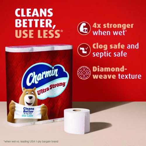 Charmin Ultra Strong Bathroom Tissue, Septic Safe, 2-Ply, White, 330 Sheets/Roll, 6 Rolls/Pack, 3 Packs/Carton (13449)