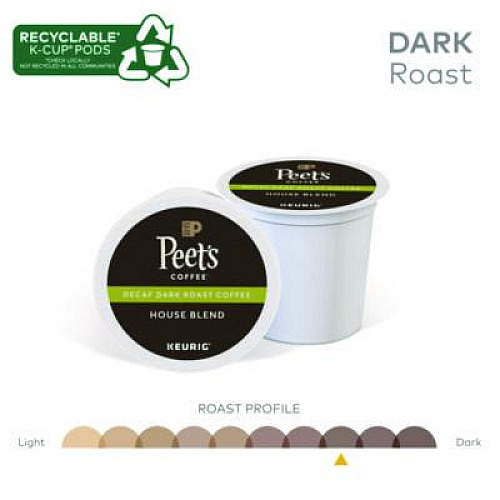 Peet's Coffee & Tea House Blend Decaf K-Cups, 22/Box (6544)