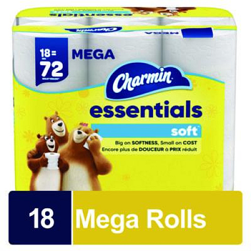 Charmin Essentials Soft Bathroom Tissue, Septic Safe, 2-Ply, White, 330 Sheets/Roll, 18 Rolls/Carton (04535)